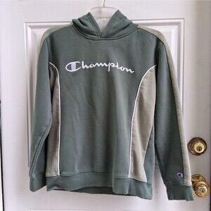 kids hoodie large Champion green color block pull-over